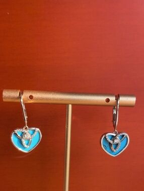 Sterling Silver Turquoise Heart Drop Earrings with  Celtic  Knot Accent